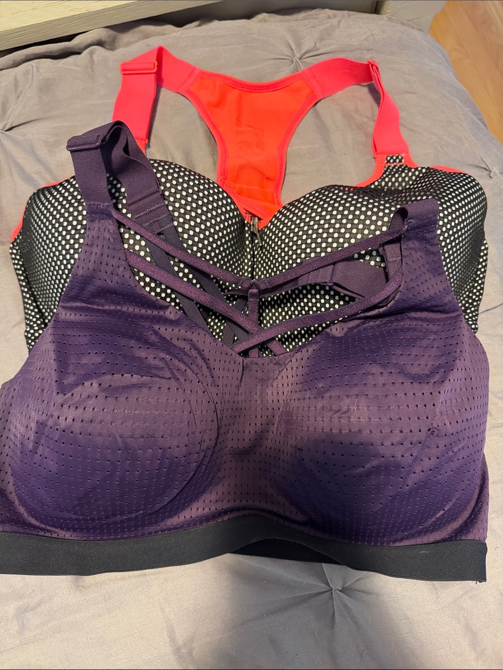 Victoria's Secret Strappy Support Sports Bra in Purple and Coral/Black/White